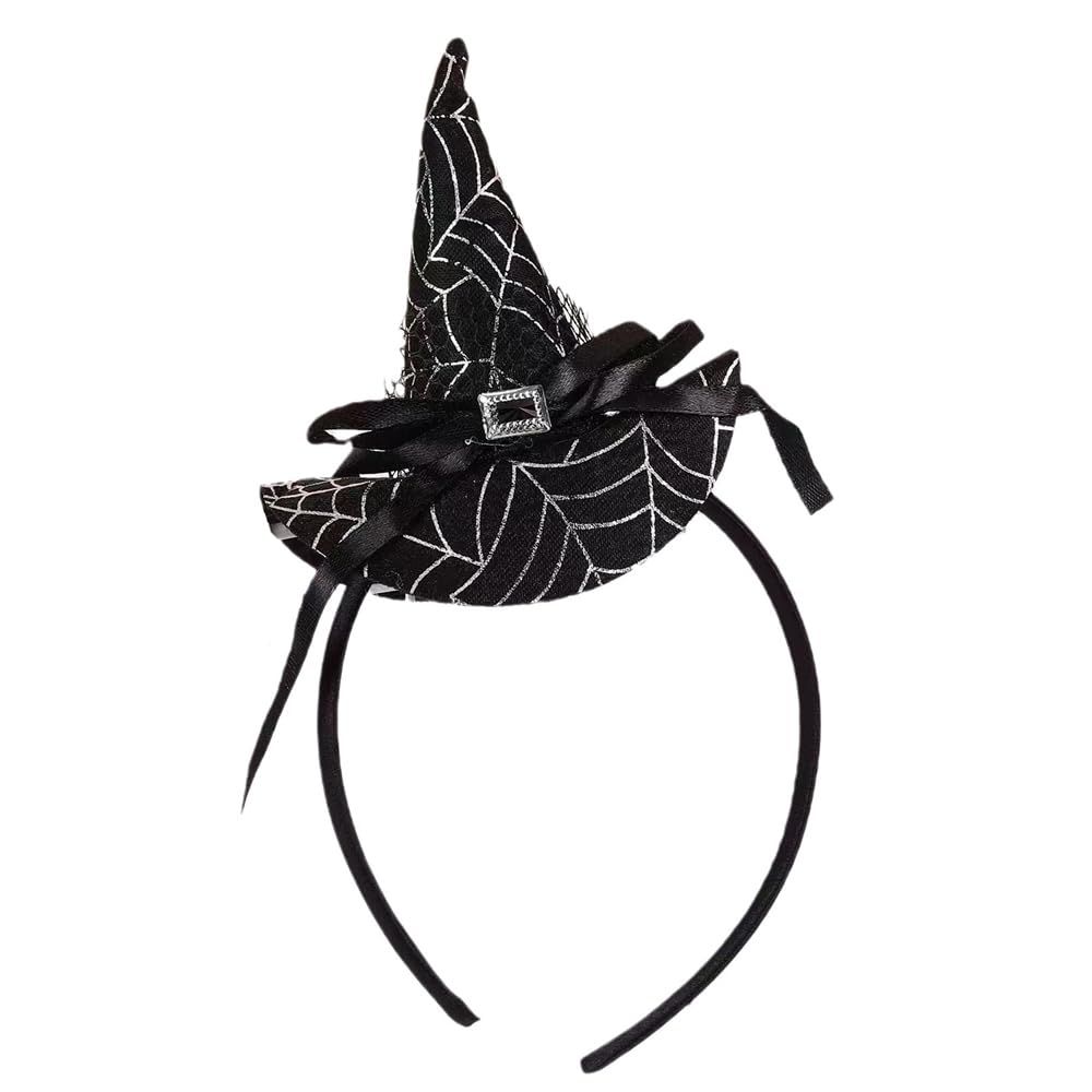 Wonka Totelux Halloween Witch Hat Headband Cute Spider web Hair Hoop for Women Girls Cosplay Makeup Costume Decoration Party Supplies Halloween Hair Accessories (Glitter Silver)