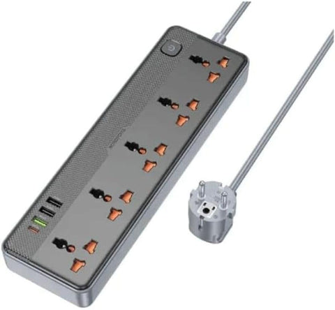 BOROFONE BAC5A Lord Power Strip with 5 Outlets, 3 USB Ports and 1 Type-C Port PD20W 1C3A - Black