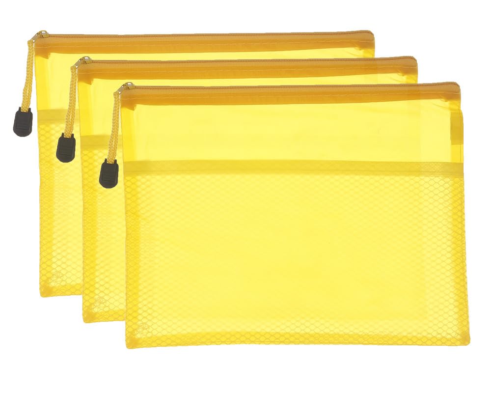 3A MS1008-A5 Plastic Zipper File 17 * 23 cm Pack Of 3 Pieces - Yellow