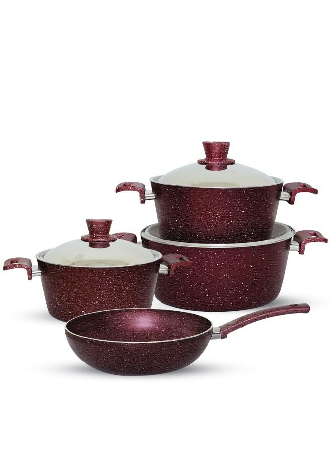 Glory Eco 7-piece non-stick granite cookware set (18-24-28) + 28-piece wok, red