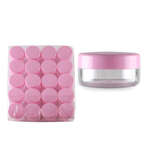 Pack of 100 Empty Small Round Transparent Acrylic Jars with Screw CapSample Storage Pots Plastic Cosmetic Jar for Nail Art Lip Blam Cream, Pink, 10ml