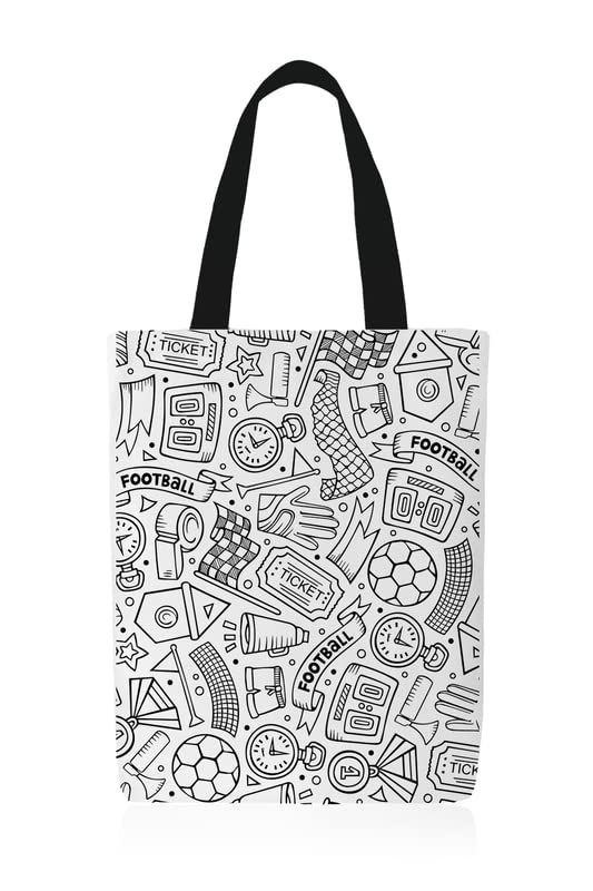 ART MOOD HOME Canvas Football junior Tote Bag Black &White + Coloring set 32x45 CM