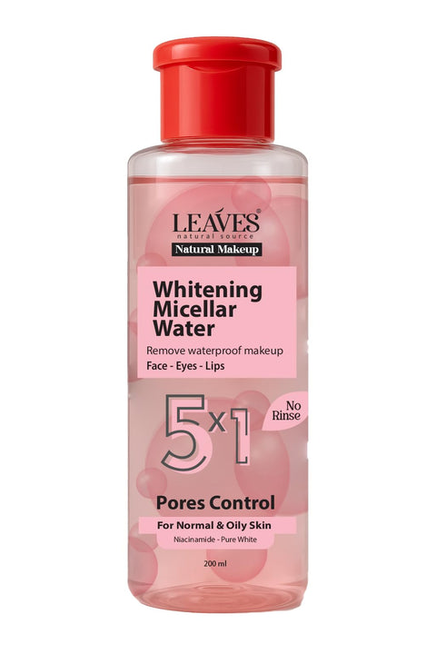 Leaves Pores Control Micellar Water – 5-in-1 Natural Makeup Remover for Normal & Oily Skin, Removes Waterproof Makeup, Minimizes Pores, with Niacinamide & Pure White, 200ml