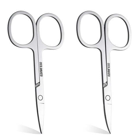 2 Pcs Small Scissors Curved and Stright Small Grooming Scissors Cuticle Scissors Manicure Scissors Multi-Purpose Stainless Steel Beauty Scissor for Facial Hair Eyebrow Eyelash Mustache