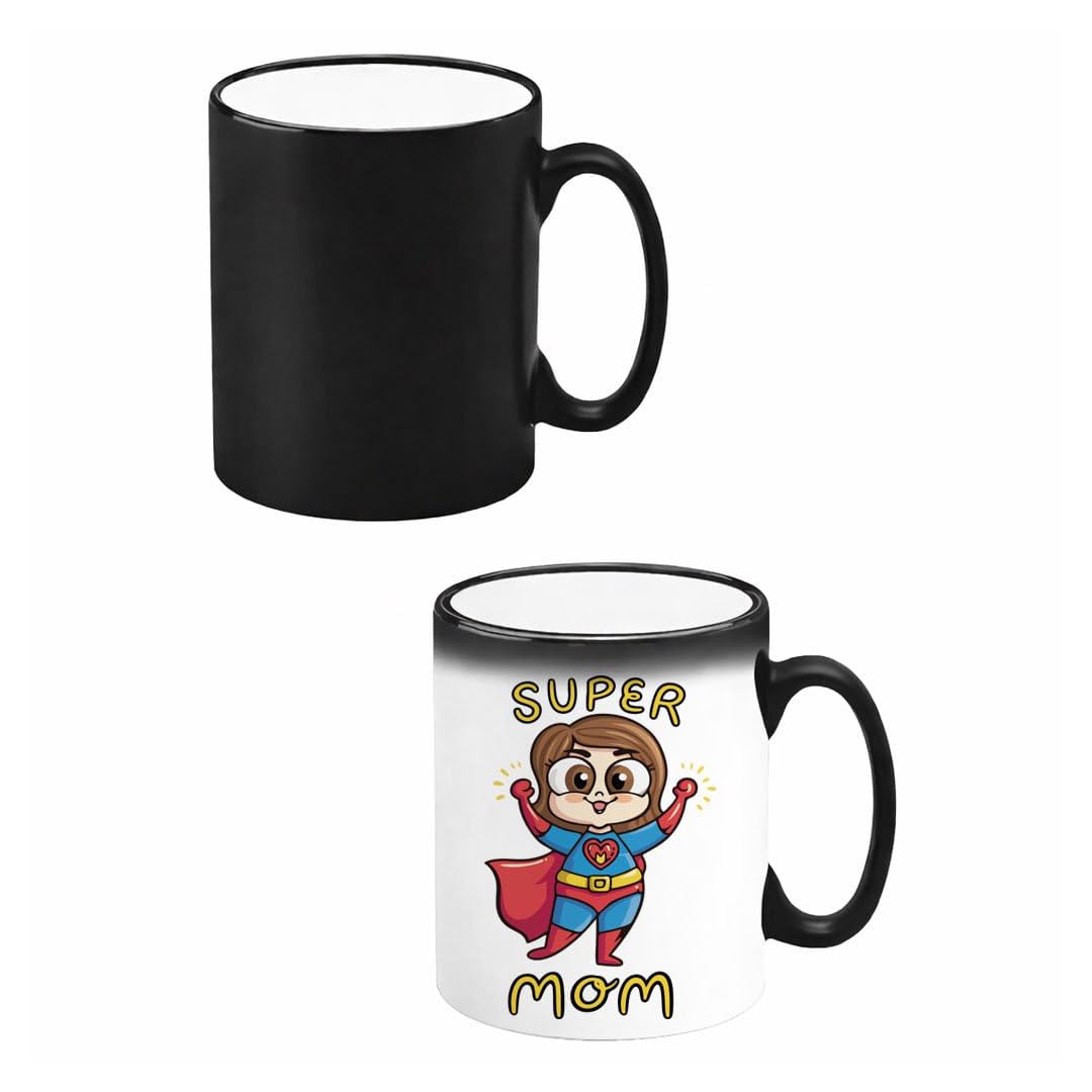 Heat Reveal Magic Mug 350ml – Color Changing Coffee Cup | Mother’s Day Gift for Mom | Surprise Ceramic Mug for Coffee & Tea | مج سحري هدية عيد الأم (Super MOM- 1)