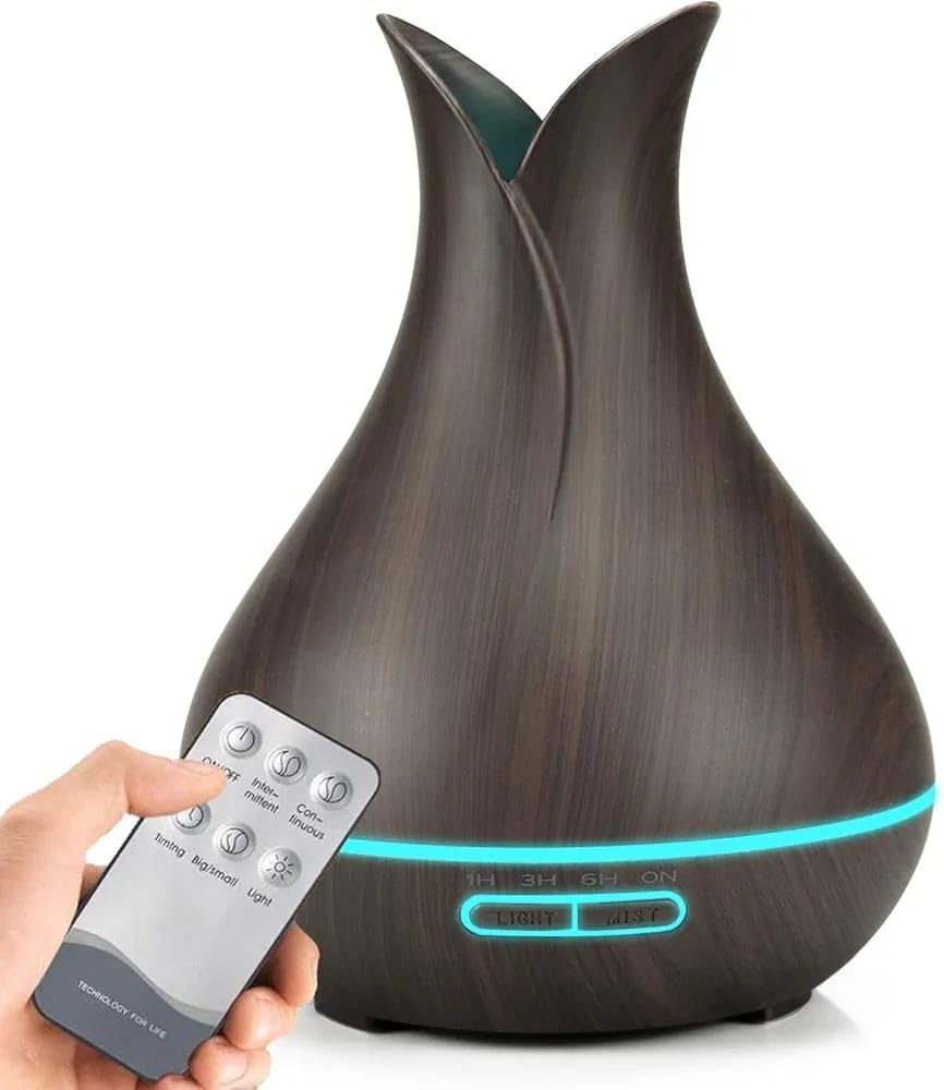 Essential Oil Diffuser, 400ML Diffuser Aromatherapy Air Humidifier Colorful Lights with Adjustable Mode,Remote Control,Auto Shut-Off,4 Timer,Gift Set for Office,Bedroom (غامق)