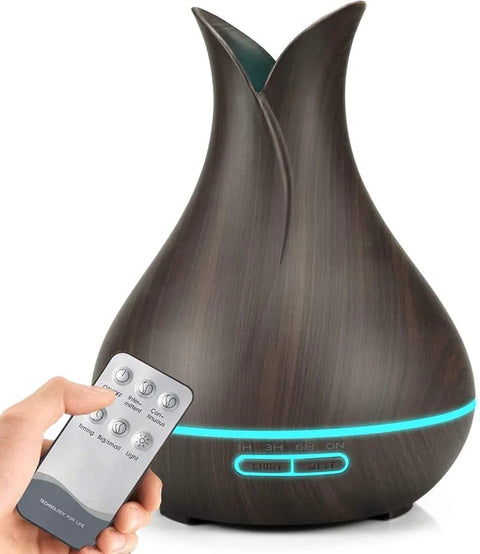 Essential Oil Diffuser, 400ML Diffuser Aromatherapy Air Humidifier Colorful Lights with Adjustable Mode,Remote Control,Auto Shut-Off,4 Timer,Gift Set for Office,Bedroom (غامق)