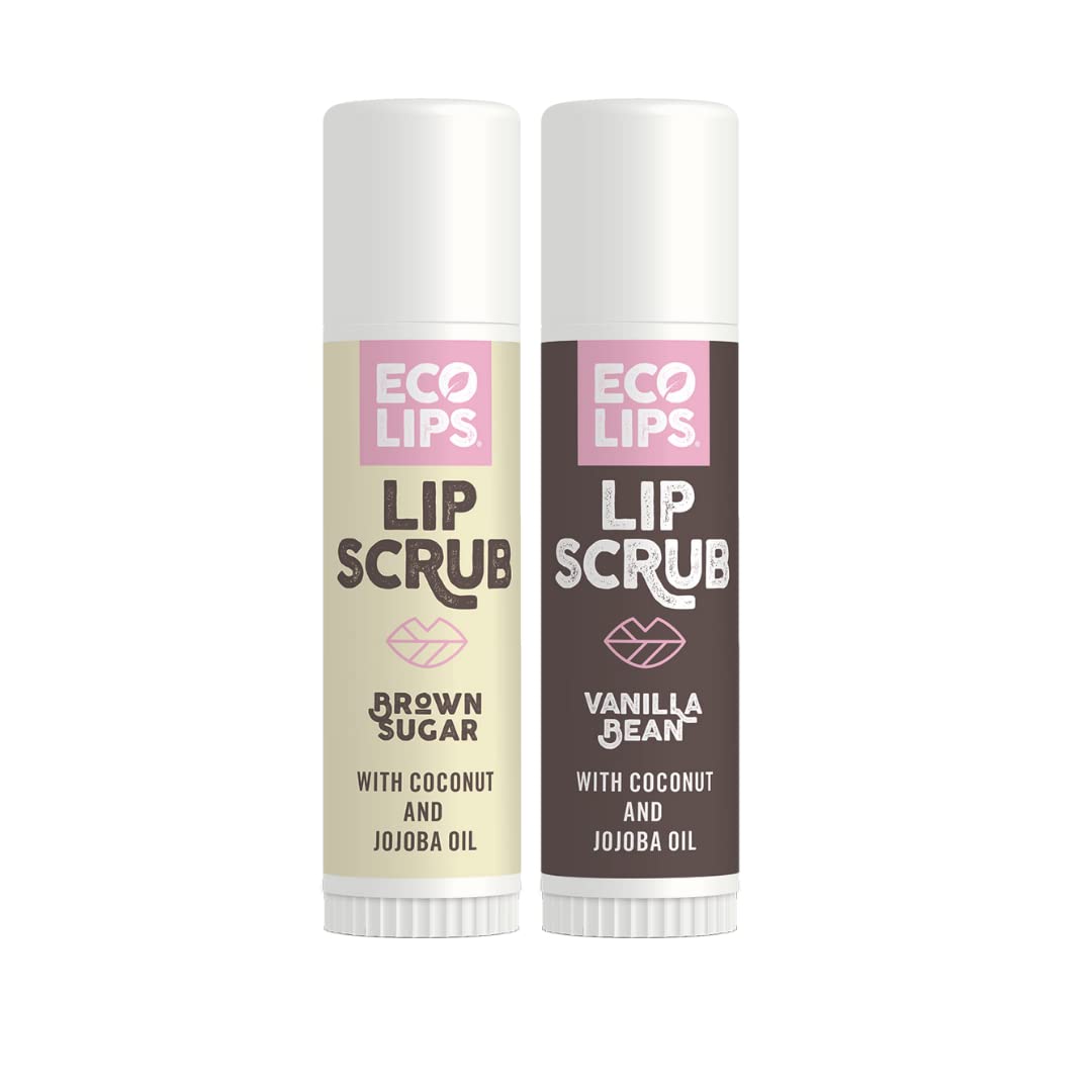 Eco Lips LipScrub Sugar Scrub Sticks - Brown Sugar & Vanilla Bean - 100% Natural Lip Care Treatment with Organic Sugar and Coconut Oil - Gently Exfoliate & Polish Dry, Flaky Lips, 100% Edible