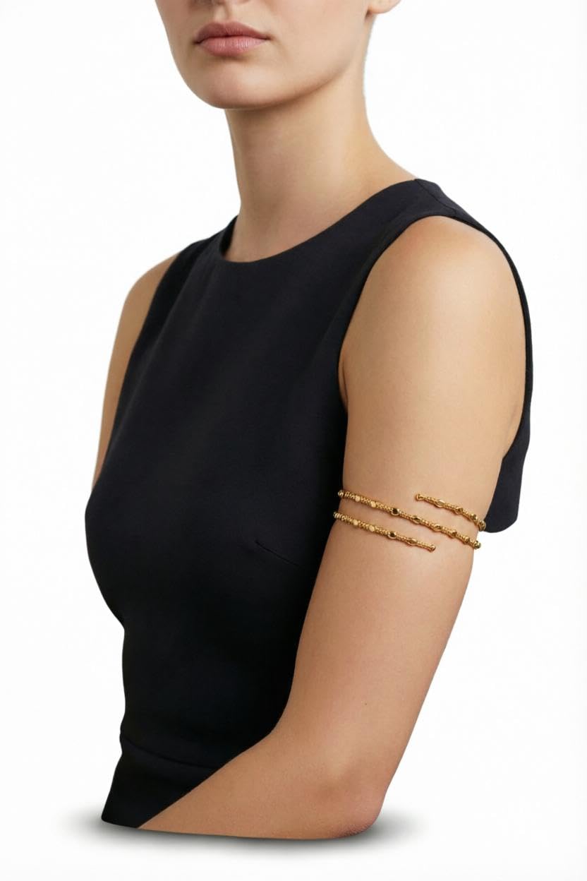 Long Gold Arm Cuff - Elegant Upper Arm Bracelet for Women with Intricate Design, Perfect for Beach Outings, Parties, and Gift Giving