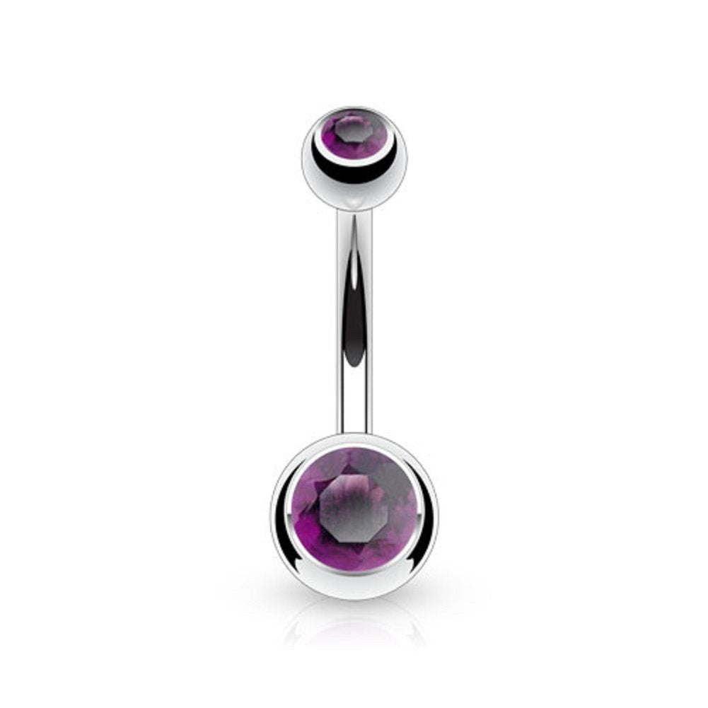 Titanium 14GA (1.6mm) Belly Bar with Externally Threaded CZ Gem Balls, Titanium, Crystal