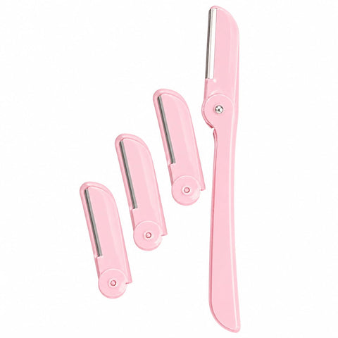 Rose Eyebrow Trimmer, Facial Hair Trimmer, Foldable Eyebrow Trimmer with 3 Spare Parts, Stainless Steel Ergonomic Handle for Women, Travel and Daily Use