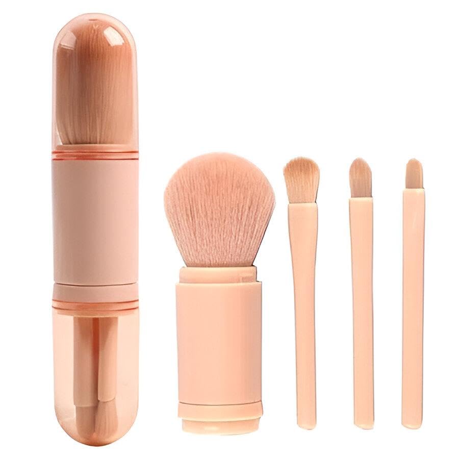 On-the-Go Makeup Brush - Portable retractable set with four integrated brushes for seamless blending of blush, shadow, powder, and highlighter.