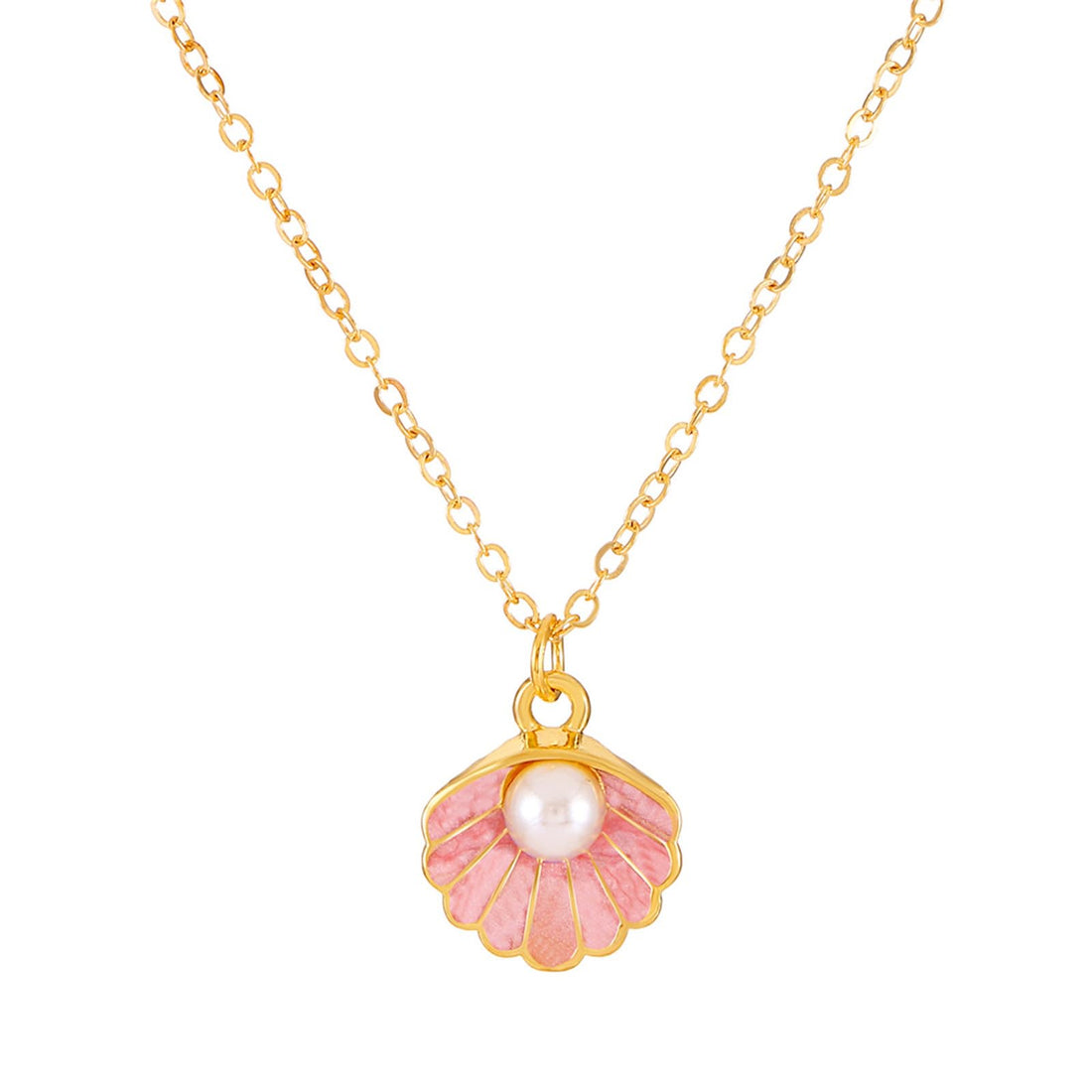 Seashell Pearl Pendant Necklace Gold Plated Boho Enamel Pink Blue Scallop Sea Shell Starfish Ocean Animal Chain Necklace for Women Hawaiian Summer Beach Holiday Fashion Jewelry Gifts