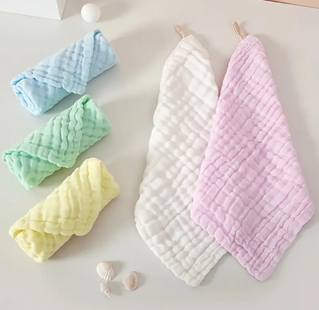 Baby Muslin Cloth Set, 6 Layers Multi-Purpose Handkerchief, Drool Bibs, Burp Cloth, Face Towel, Bath Towel, Soft Cotton, (Set of 5 peices)