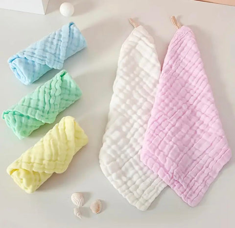 Baby Muslin Cloth Set, 6 Layers Multi-Purpose Handkerchief, Drool Bibs, Burp Cloth, Face Towel, Bath Towel, Soft Cotton, (Set of 5 peices)