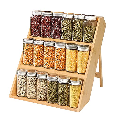 Uand Home Bamboo Spice Rack Organizer,3-tier Seasoning Spice Jar Organizer,Spice Shelf Organizer,Wooden Kitchen Spice Racks Free Standing for Cabinet Drawers and Countertop
