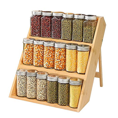 Uand Home Bamboo Spice Rack Organizer,3-tier Seasoning Spice Jar Organizer,Spice Shelf Organizer,Wooden Kitchen Spice Racks Free Standing for Cabinet Drawers and Countertop