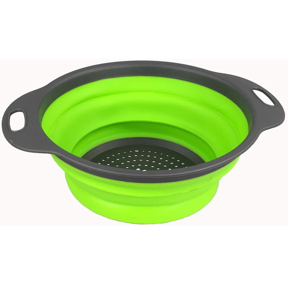 Downtown Silicone Foldable Strainer for Kitchen, Green Collapsible Colander for Fruits and Pasta, Space-Saving Heat Resistant Drainer for Rinsing Food and Draining Boiling Water