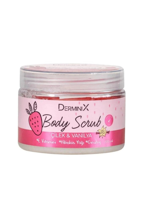 DERMINIX Strawberry & Vanilla Body Scrub, Contains Vitamin E, Hibiscus Oil & Ginseng, 300 ml