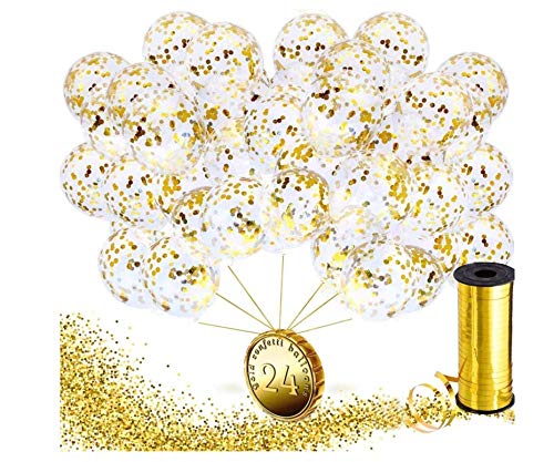 Gold Confetti Balloons 24 Count Wedding Bachelorette Party Supplies Clear Latex Balloons PrefilLED Confetti Dots