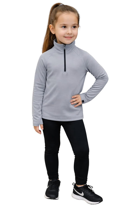 MEZA Girls Dri-FIT Sports T-shirt Half Zip High Neck Long Sleeve School Sports T-Shirt