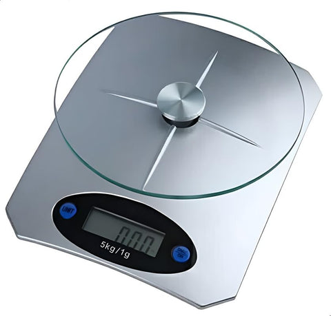 DE LUJO D'LOGO Digital Kitchen Scale, Accurately Weighs in Grams Up to 5 Kg, LCD Display, Stylish Design, Gray, Versatile Food Scale for Weighing Ingredients with Perfect Accuracy