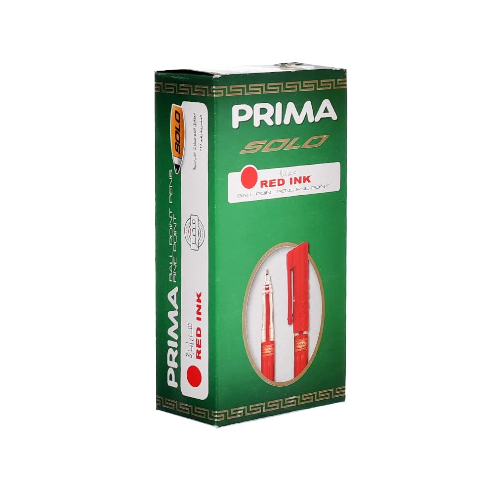 Prima Solo Ball Point Pens Fine, Fluid Ink 0.7 mm Pack of 24 Pcs - Red