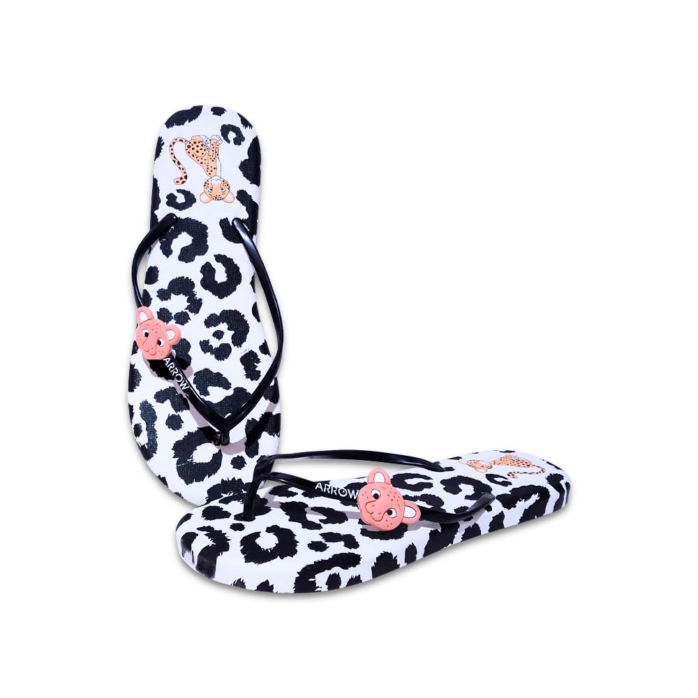 Women's White and Black Animals Home Flip-Flop