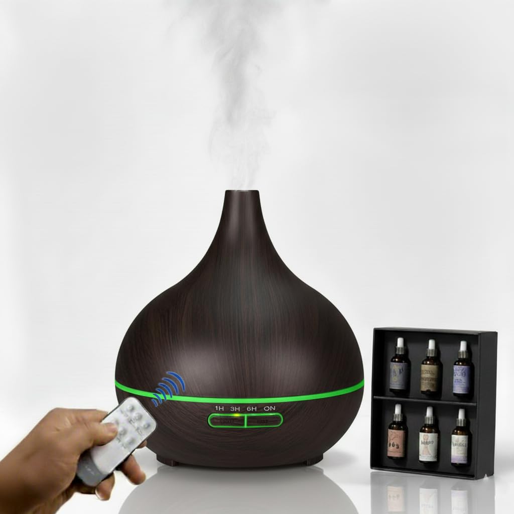 DOMA / 550ml Essential Oil Diffuser, Ultrasonic Aroma Humidifier with 7 LED Colors, Remote Control and Waterless Auto-Off Function