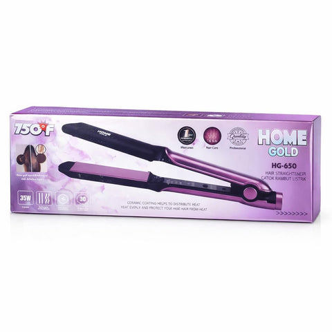 Hair Straightener Ceramic 750°F Fast Heating 30s 360° Swivel Cord 35W HG-650 Black and Pink