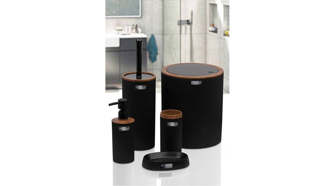 Okyanus 5-Piece Bathroom Set Mina Round (Wood) Black, OKY-430-3-S-Multicolor