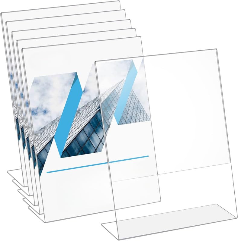 BEST MEDIA Acrylic Sign Holder, 6-Pack Clear Slant Back Display Stands, 21.6 x 27.9 cm Holders for Menus, Flyers, Documents, Papers and Photos, Suitable for Office, Desktop, Counter and Event Use