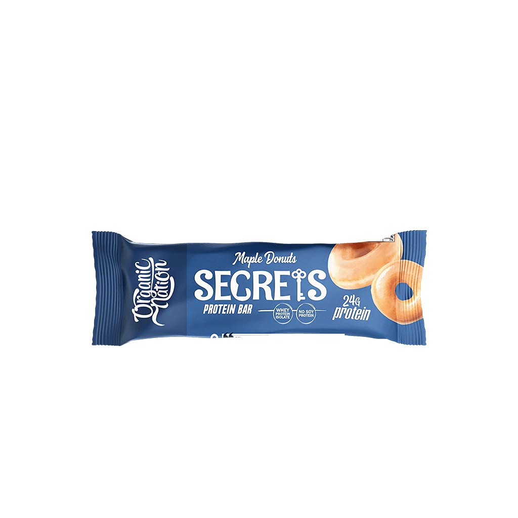 Organic Nation | Secrets Protein Bar | Full of Nutrients | Rich with Protein | Boosts Energy | Weight Loss | Diet Friendly | 25g Protein | 275 Calories | 70g | Maple Donuts