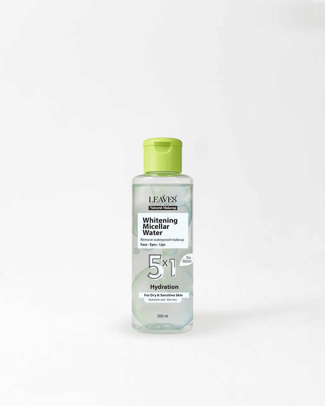 Leaves Whitening Micellar Water – 5-in-1 Formula for Dry & Sensitive Skin | Gentle Makeup Remover, Hydrating & Brightening with Niacinamide & Pure White, 200ml