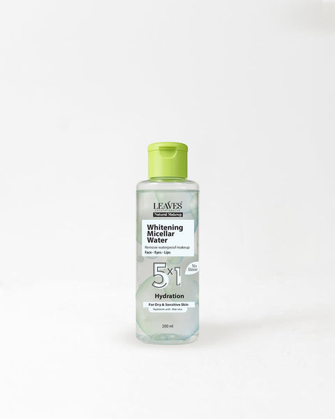 Leaves Whitening Micellar Water – 5-in-1 Formula for Dry & Sensitive Skin | Gentle Makeup Remover, Hydrating & Brightening with Niacinamide & Pure White, 200ml