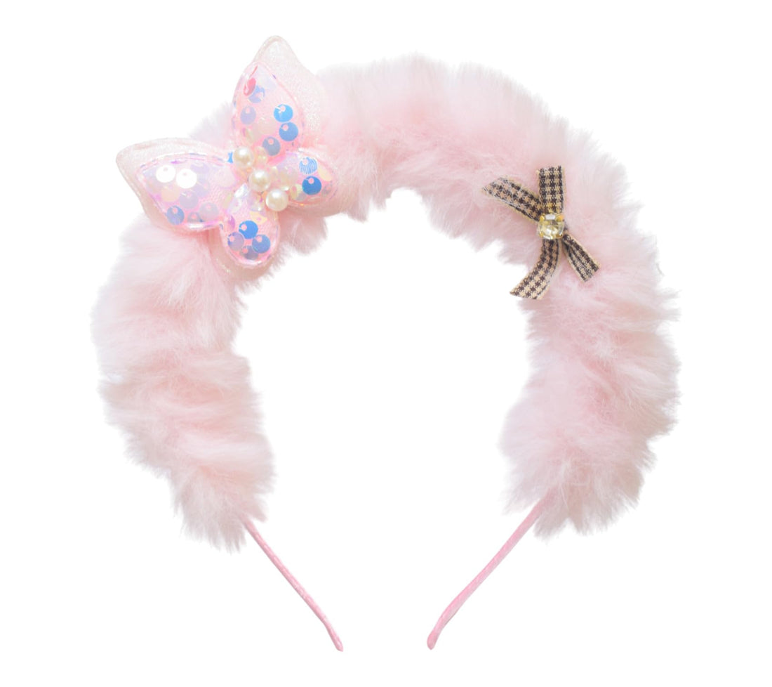 Daphne Half Padded Hair Band With Butterfly & Bow Design For Girl - Pink