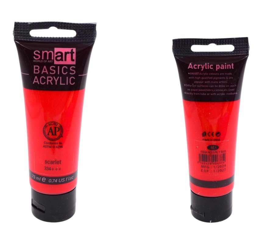 Smart High Qualified Pigments Acrylic Paint Tube, 75 Ml - Scarlet