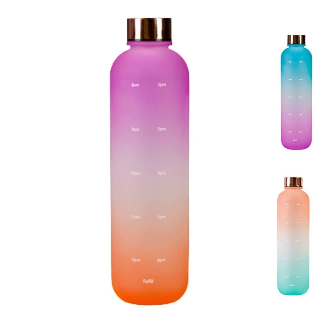 Drinking Water Bottle 1000 ml, BPA Free Leakproof Motivational Water Bottle for Travel, Fitness, Outdoor Sports, Home, School,Gym,Yoga &Office-Purple/Orange