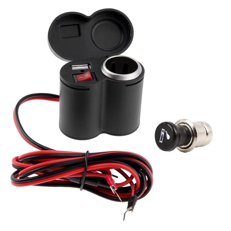 KaberTrade Modified USB Phone Charger with Cigarette Lighter Motorcycle Lighter Car Hub Dual Slot Plug for Car Truck Marine Bike Scooter (Shared + Lighter, Code:9036) by KaberTrade