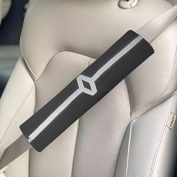 Leather Car Seat Belt Cover (Photography Belt Reflector) Compatible with Renault 2 Pieces, Black