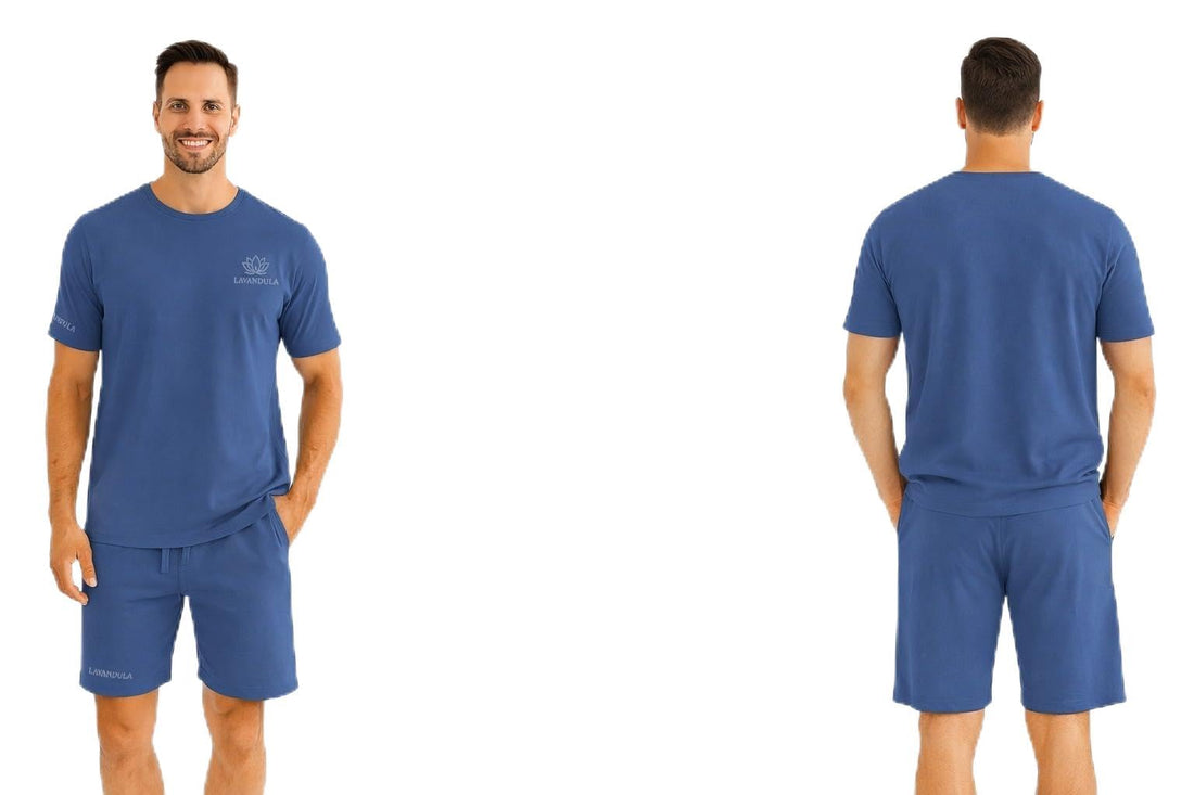 Lavandula Men's Pyjama Set, Pure Cotton, Crew Neck T-Shirt with Shorts, Comfortable and Soft