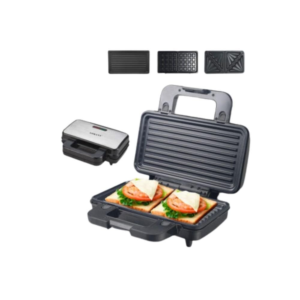 Sokany KJ-385 1000 Watts 3 in 1 Sandwich Maker, Silver/Black
