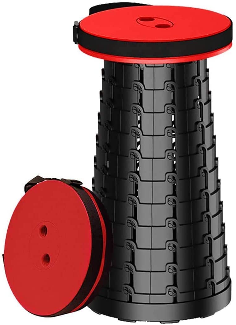 AUKO Plastic Lightweight Adjustable Outdoor Folding Portable Retractable Collapsible Stool (Max Load 400lbs, Red), One Size