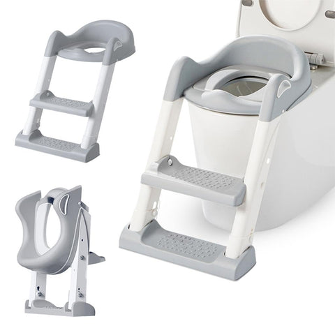 Toddler Potty Training Seat with Step Ladder | Adjustable Toilet Seats with Stool for Baby Kids Boys Girls | Splash Guard Pad Portable Travel Family Potties Chair (Grey)