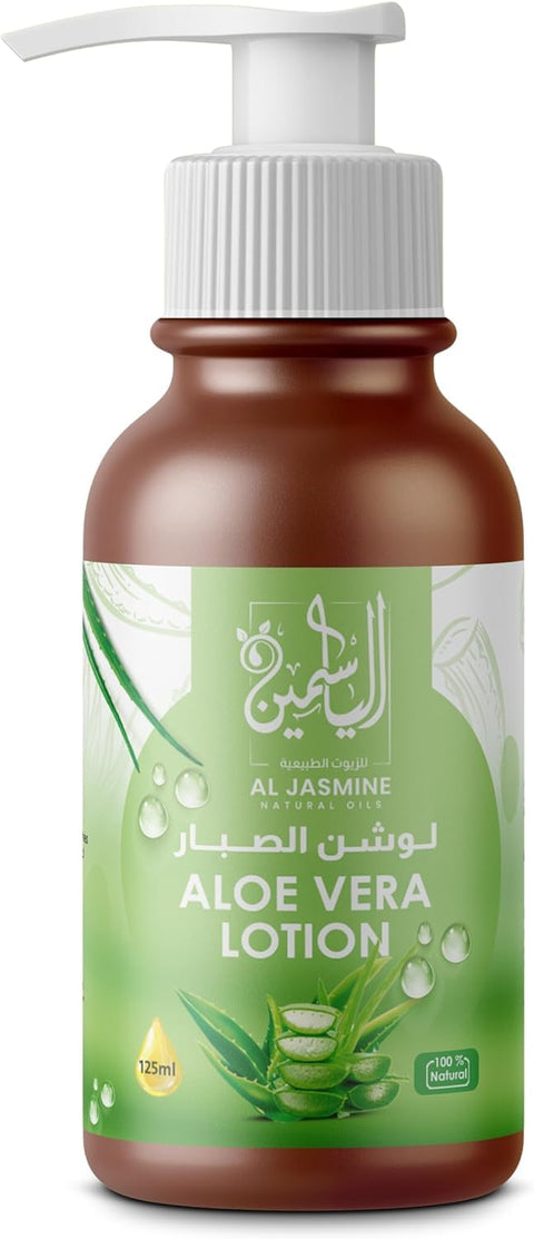 AL JASMINE NATURAL OILS Aloe Vera Lotion Deeply Hydrating Lotion with Healing Powers | Gentle Relief for All Ages | Remedy for Dryness (125ml)