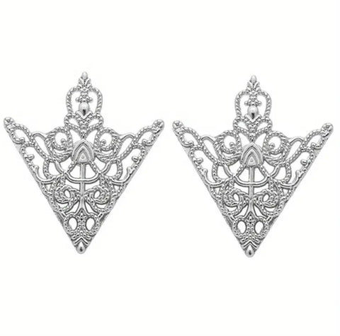 Metal Leaf Brooch Collar Pin Set, Silver Wheat Ear Design, Retro Wing Style Shirt Accessories, 60mm x 22mm, Pair of 2