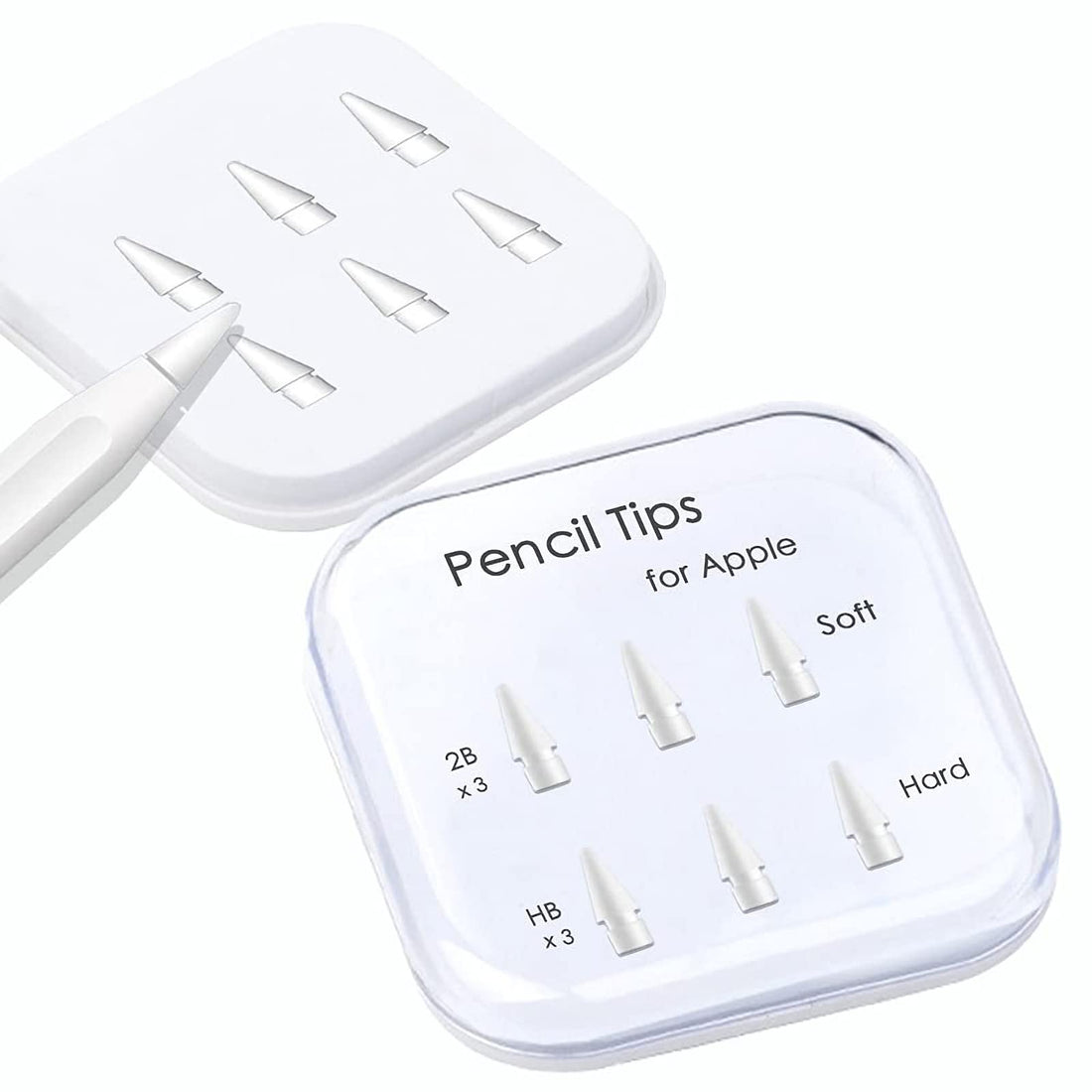 KASTWAVE Pencil Tips for Apple Pencil, Compatible with Apple Pencil 2nd Gen and 1st Gen, Soft and Hard, Double Layered Pencil Tip 6 Pack
