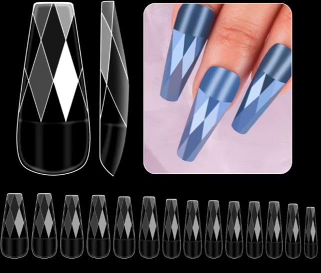 3D Diamond Shaped Nail, Extension Clear Full Cover False Nail Tips, Hybrid Gel Acrylic Nail, Diamond Fake Nails, 14 Sizes Building Artificial Press on Nail (150PCS)
