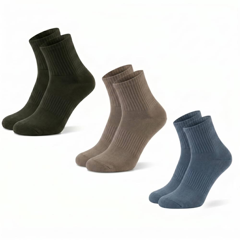 Premium Cotton Athletic Socks - 3 Pairs Pack, Breathable Quarter Performance Socks with Arch Support & Cushioning, Moisture-Wicking for Gym & Daily Wear.