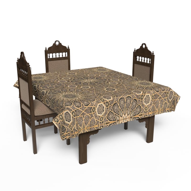 ART MOOD HOME Ramadan's Unique Diwan Tablecloth Waterproof Polyester Fabric Brown 8 Gold 140W * 140L